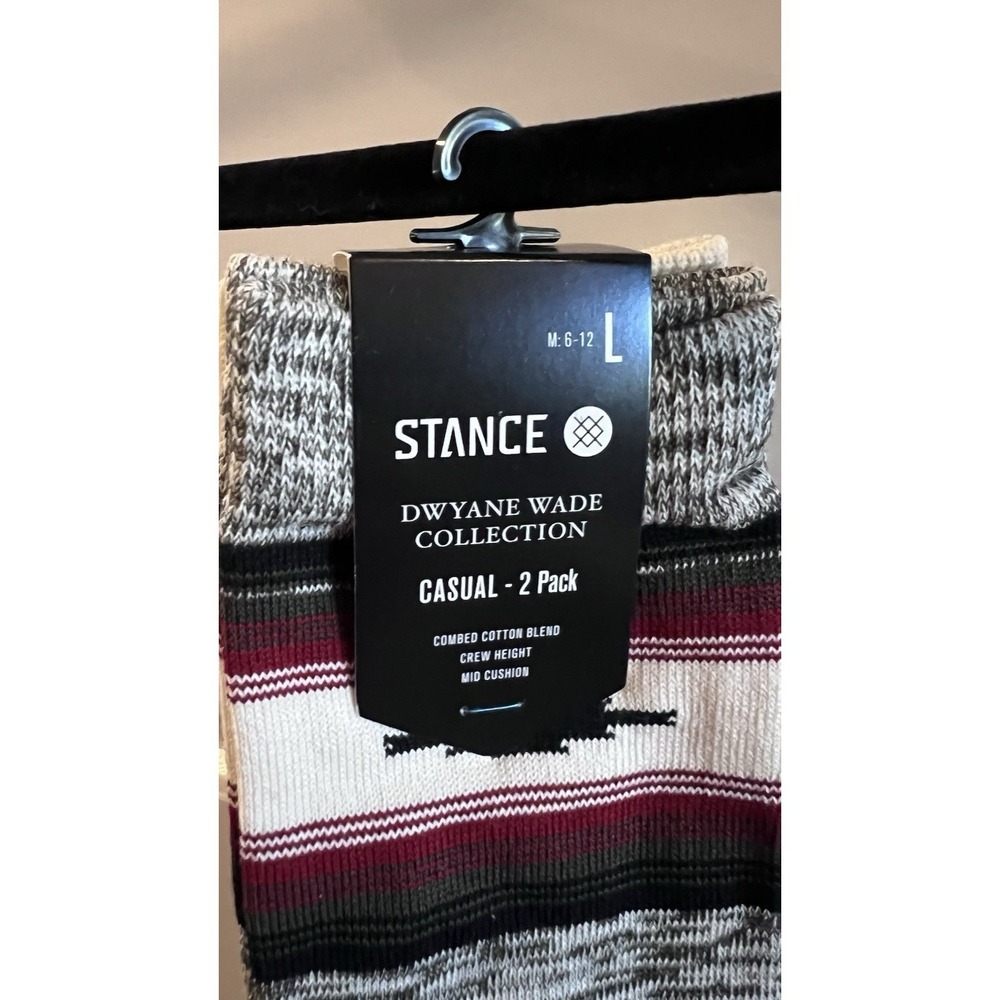 Stance Dwyane Wade Collection 2 Pack Crew Socks Maroon Navy Stripe Mens Large